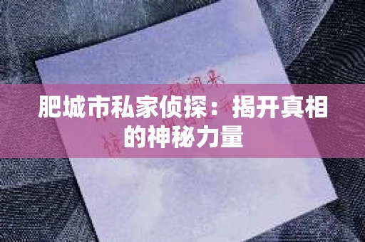 肥城市私家侦探：揭开真相的神秘力量
